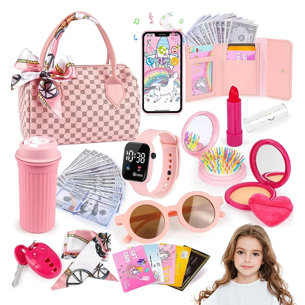 sac à main de jeu drôle pour filles, cadeaux de princesse, ensemble de sacs à main de jeu, sac à poignée supérieure pour téléphone portable/maquillage/bouteille d'eau, cadeau d'anniversaire de noël