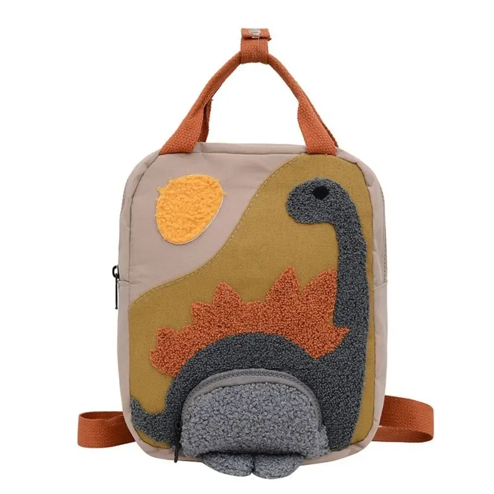 col long petit dinosaure maternelle enfants sac à dos dessin animé crochet cheveux brodé mignon sac à dos toile