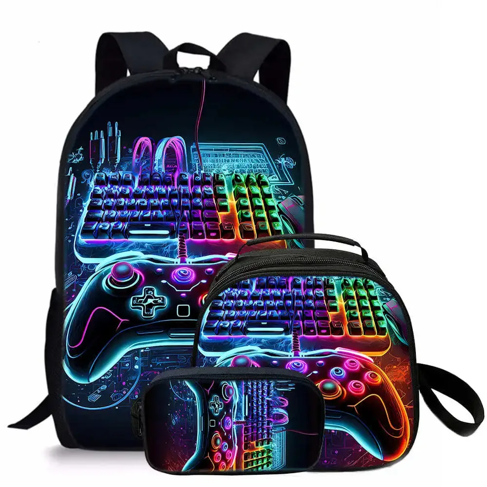 tapis de jeu tendance et populaire, imprimé en 3d, 3 pièces/ensemble, sacs d'école pour étudiants, sac à dos de voyage pour carnet de notes, sac à déjeuner à bandoulière, trousse à crayons