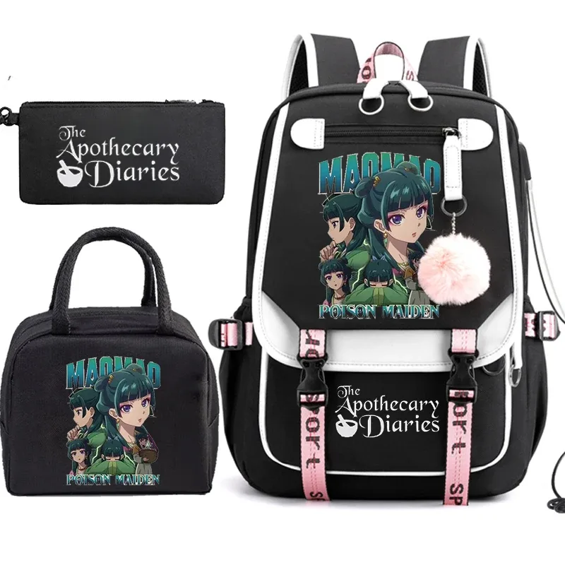 the apothecary diaries maomao anime cartable école sac à dos adolescents fille sac à dos décontracté étudiant retour à l'école bookbag 3 pièces/ensemble