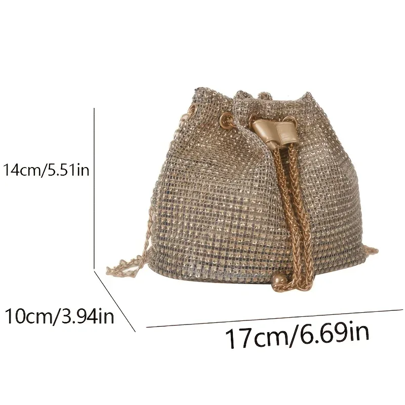 sac à bandoulière à cordon orné de strass scintillants, sac à main seau multifonctionnel, sac à main formel pour les déplacements quotidiens des femmes