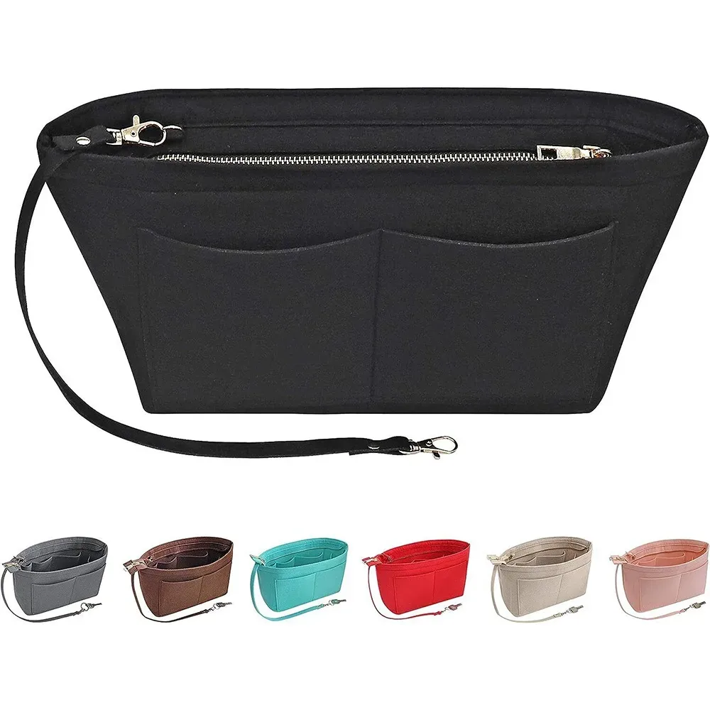 sac fourre-tout en feutre pour femmes, sac à main de voyage portable, sacs à cosmétiques, sac à main à doublure d'insertion, sacs de marque de stockage de poudres