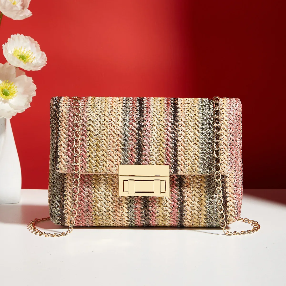 sac à bandoulière pour femmes, sangle en chaîne, accessoire élégant pour banquet, sac à bandoulière pour tenues de jour à nuit