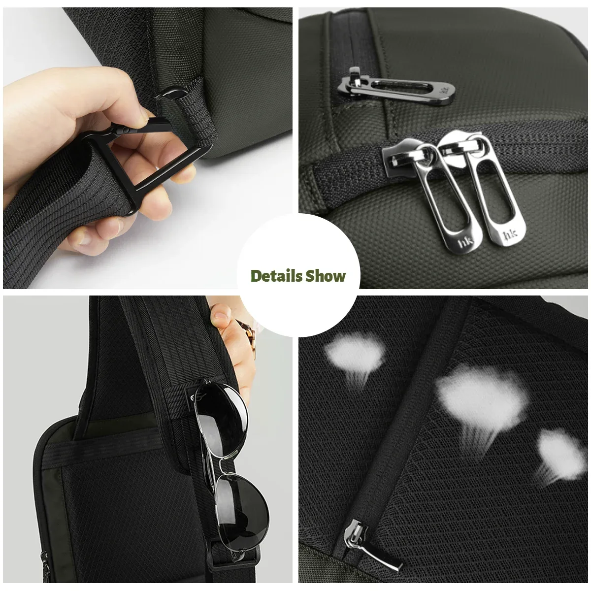 hk – sac à bandoulière multifonction pour hommes, sac à bandoulière étanche, adapté à l'ipad de 11 pouces, sac messager léger pour voyage et plein air