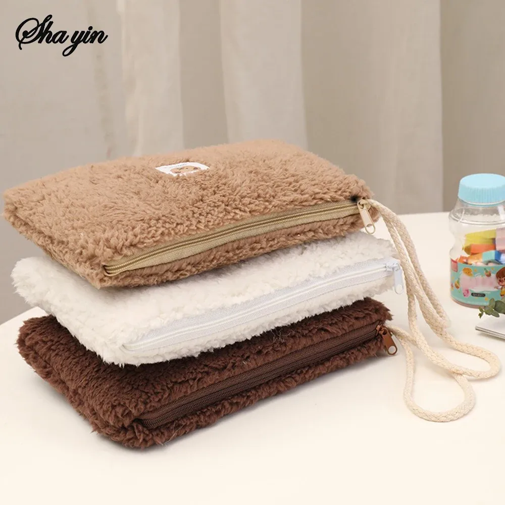 grande capacité mignon en peluche voyage cosmétique rouge à lèvres sac de rangement femmes kits de maquillage sacs à main organisateur portefeuille trousse à crayons pochette sac