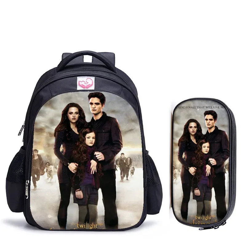 sac dos polyester twilight personnages imprimés pochette mesh latérale poche fendue ceinture air enfant adolescents usage école jour