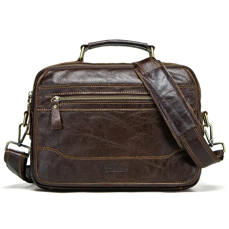 contact's – sac messager en cuir de vache pour hommes, sacoche pour hommes, sacs à bandoulière masculins, grands sacs à bandoulière décontractés