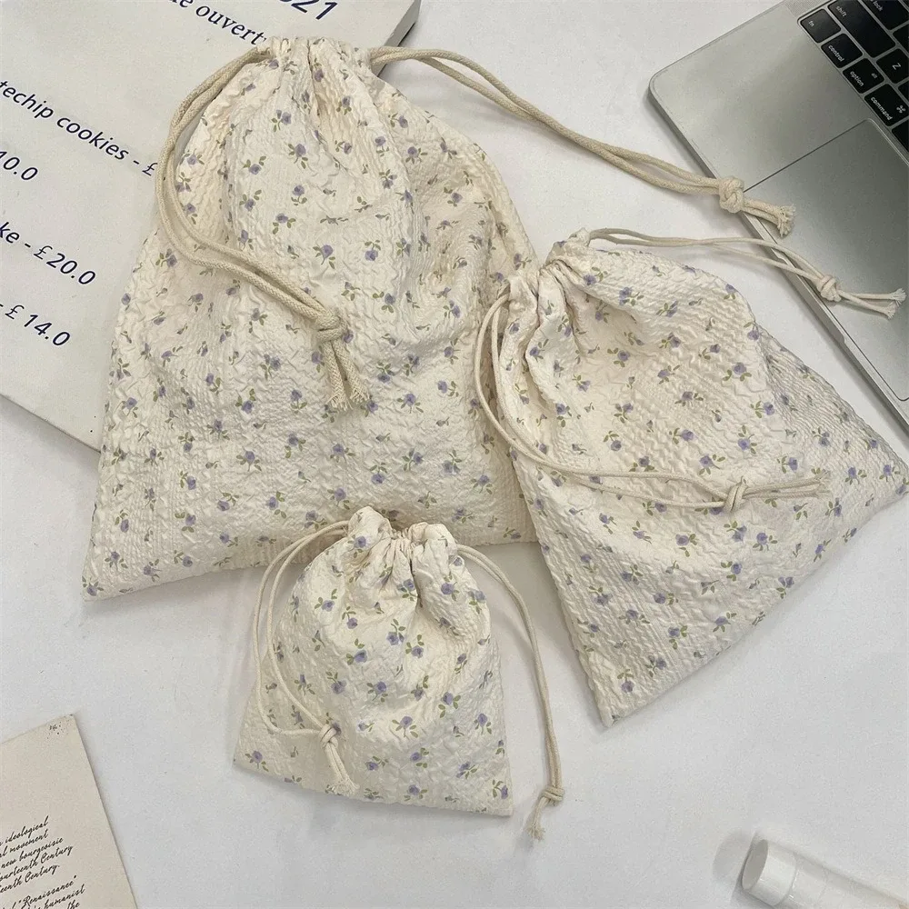 sac de maquillage à fleurs pour femmes, pochette kawaii portable pour articles de toilette, organisateur de rangement de cosmétiques, sac à cosmétiques de voyage, étui à cordon