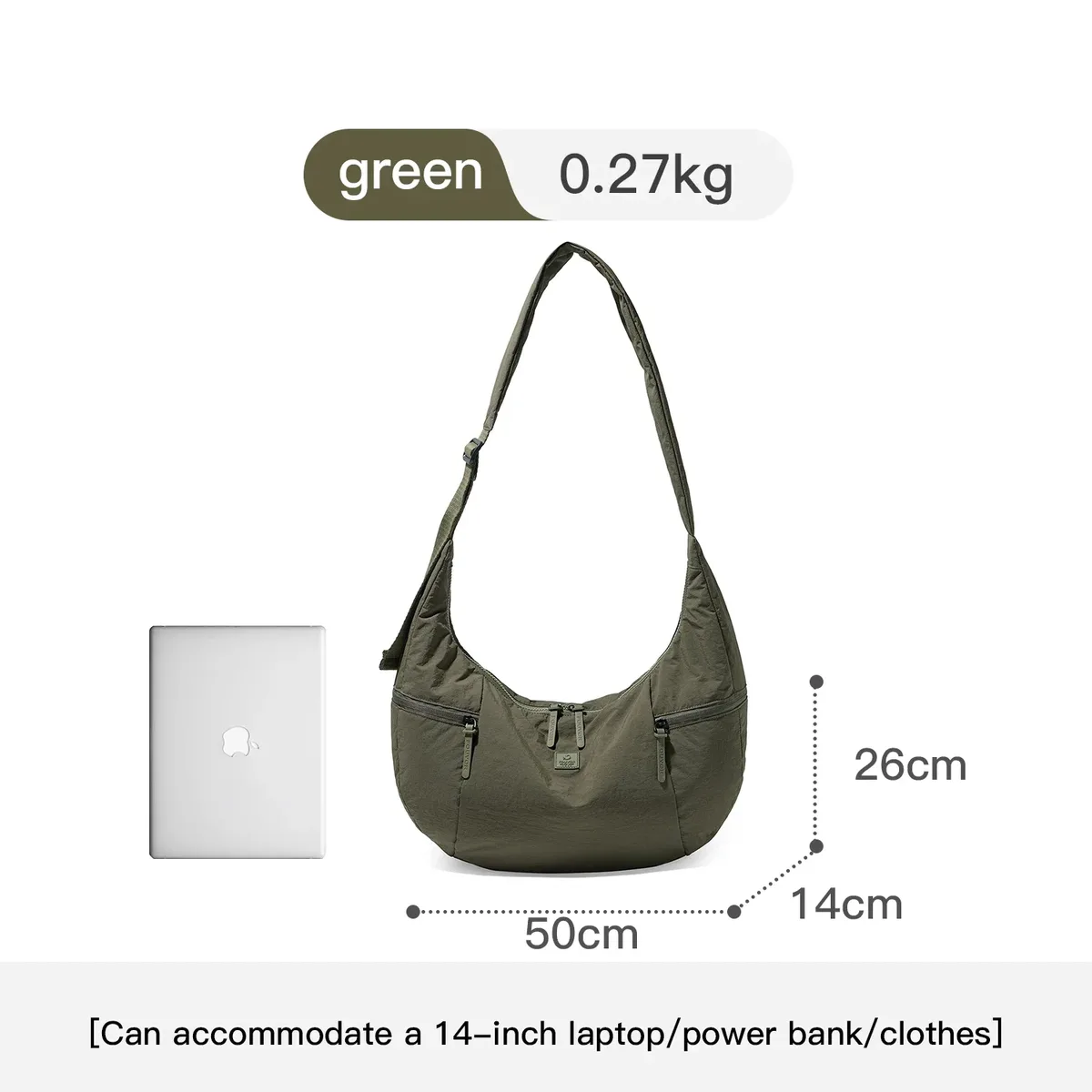 sac à bandoulière epol pour femme en nylon imperméable, sacs décontractés tendance 2026, sac croissant minimaliste de couleur unie 3071-17