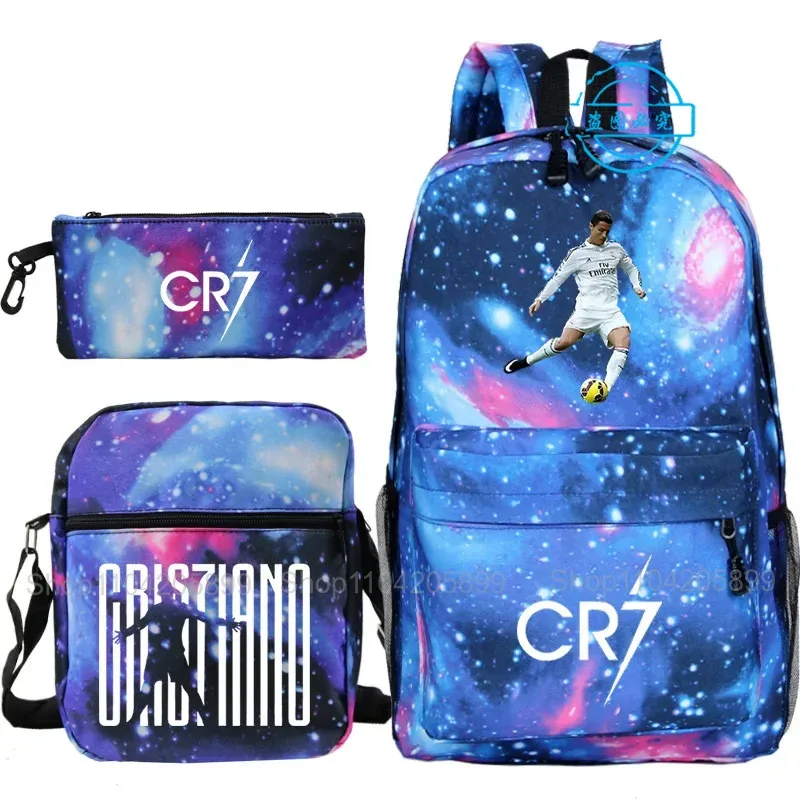 sacs à dos cr7 imprimés ronaldo, 3 pièces, sacs d'école pour garçons et filles, mochila pour étudiants et adolescents, sac à dos de voyage pour ordinateur portable, cadeau