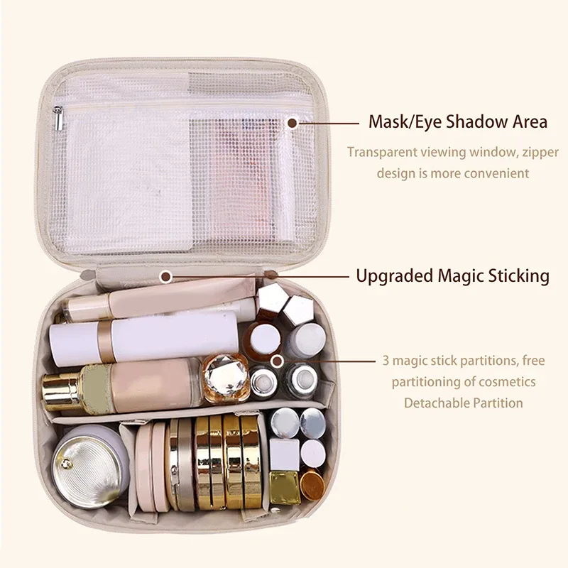sac de maquillage de voyage double couche en cuir pu pour femmes, sac de rangement portable de grande capacité, sac de voyage étanche à fermeture éclair