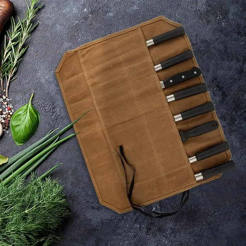 étui à couteaux de chef en toile cirée, plusieurs compartiments, sac de rangement durable pour outils de cuisine, étui de transport pour la cuisine à domicile et en extérieur