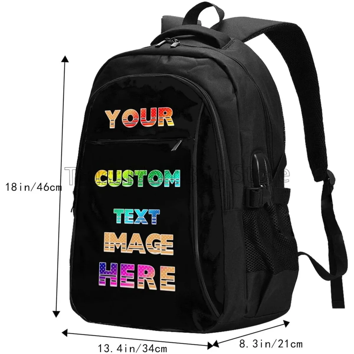 sac à dos de voyage personnalisé pour ordinateur portable, avec nom et photo, avec port usb, 18x13.4x8.3 pouces, pour homme et femme