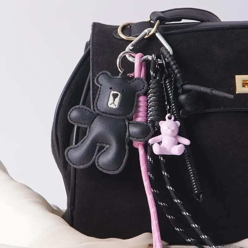modish cuir miniature ours tissé laçage sac à dos parure bricolage porte-clés sac à main ajout