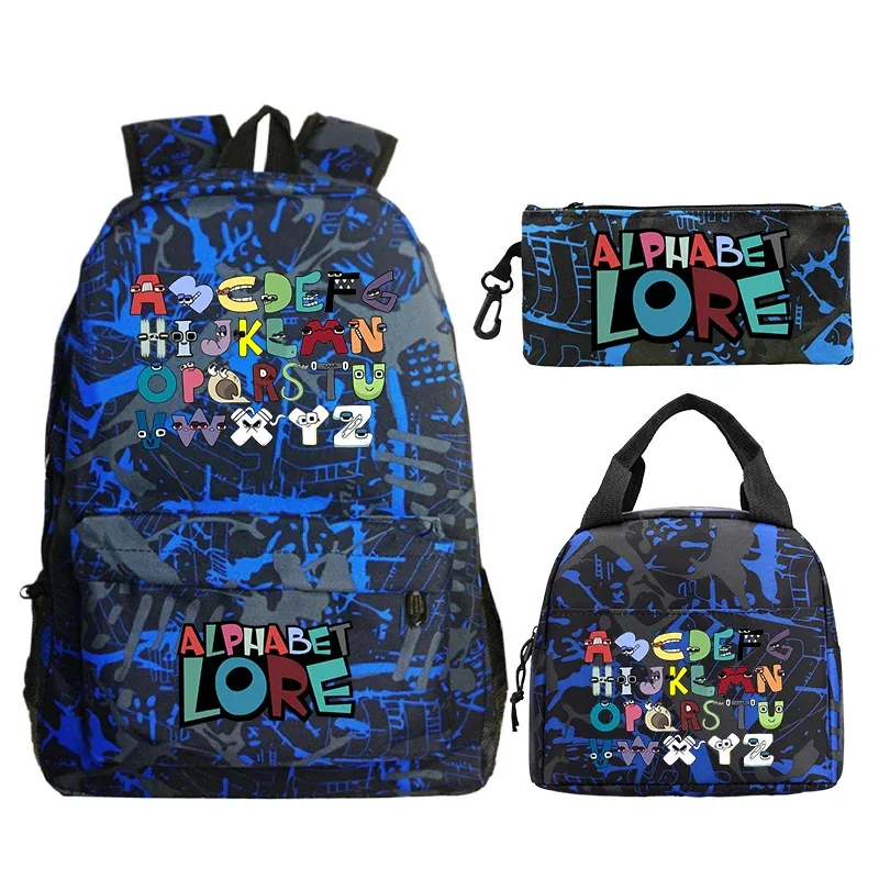 3 pièces/ensemble alphabet lore sac à dos garçons filles cartable sac à dos avec sac à déjeuner sac à crayons étudiants sac à dos sac de voyage confortable