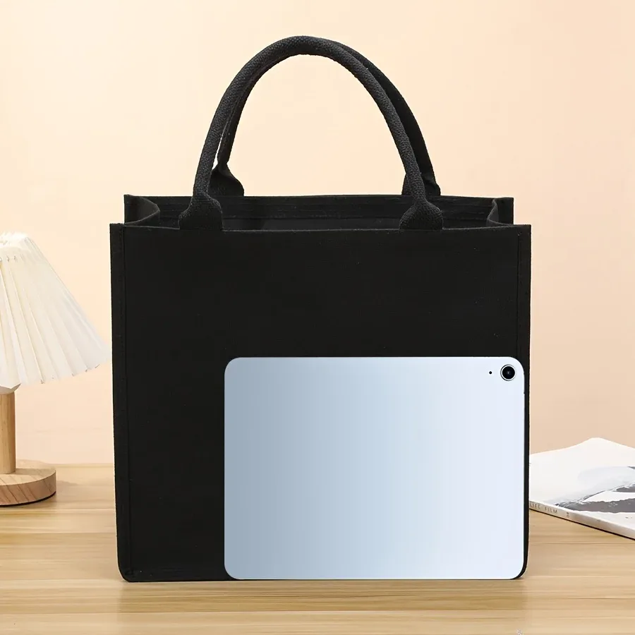sac fourre-tout en toile épais pour loisirs, fourre-tout noir tridimensionnel pour hommes et femmes, sac de shopping simple de grande capacité