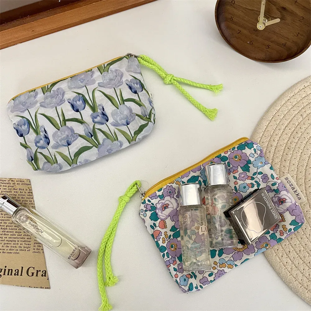 sac de rangement portable pour cosmétiques et petits objets, motif floral, pour femmes, pochette de voyage, organisateur de clés et bijoux, sac à main fourre-tout