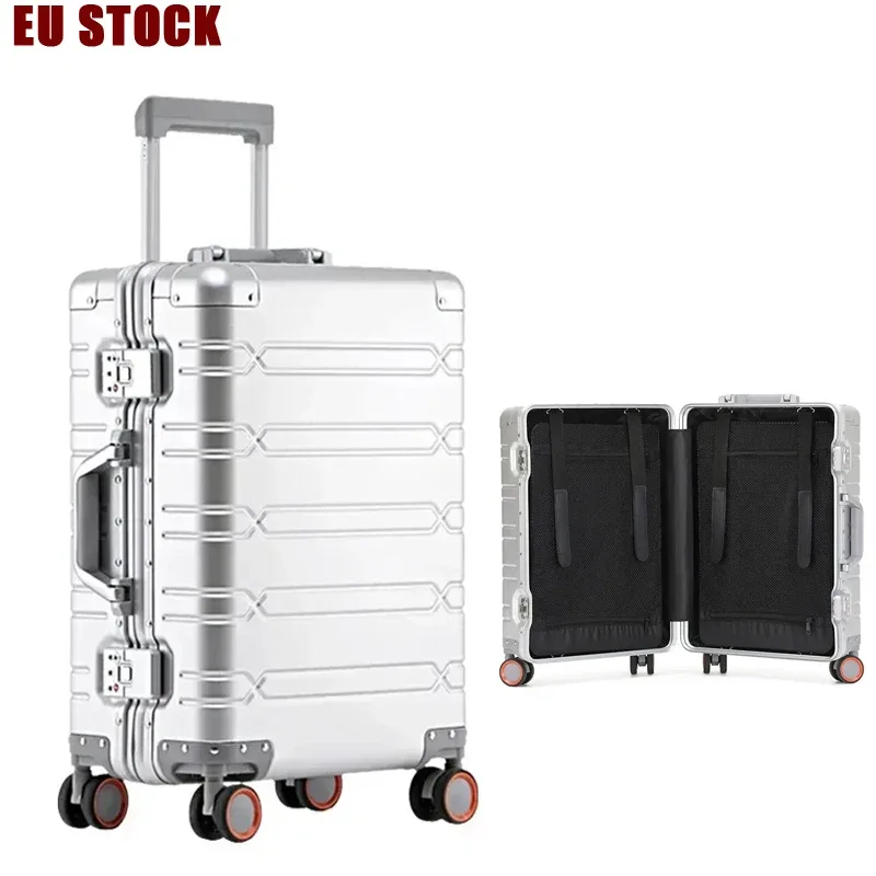 STOCK ue valise de voyage tout en aluminium bagage à roulettes d'affaires de haute qualité sur chariot à roulettes valise de cabine à main de 20 pouces
