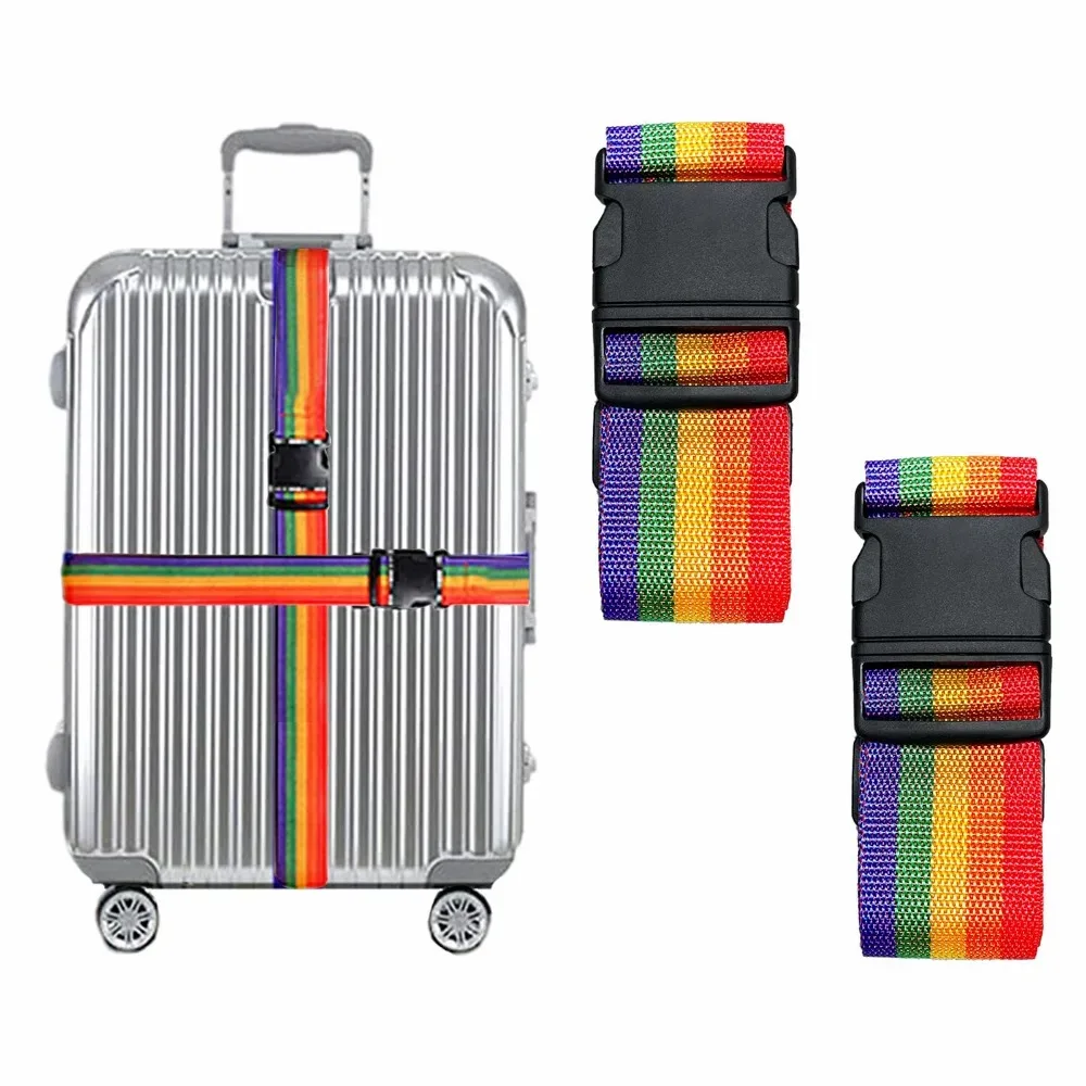 ceinture bagage nylon arc ciel motif robuste boucle rapide voyage adaptation valises diverses tailles