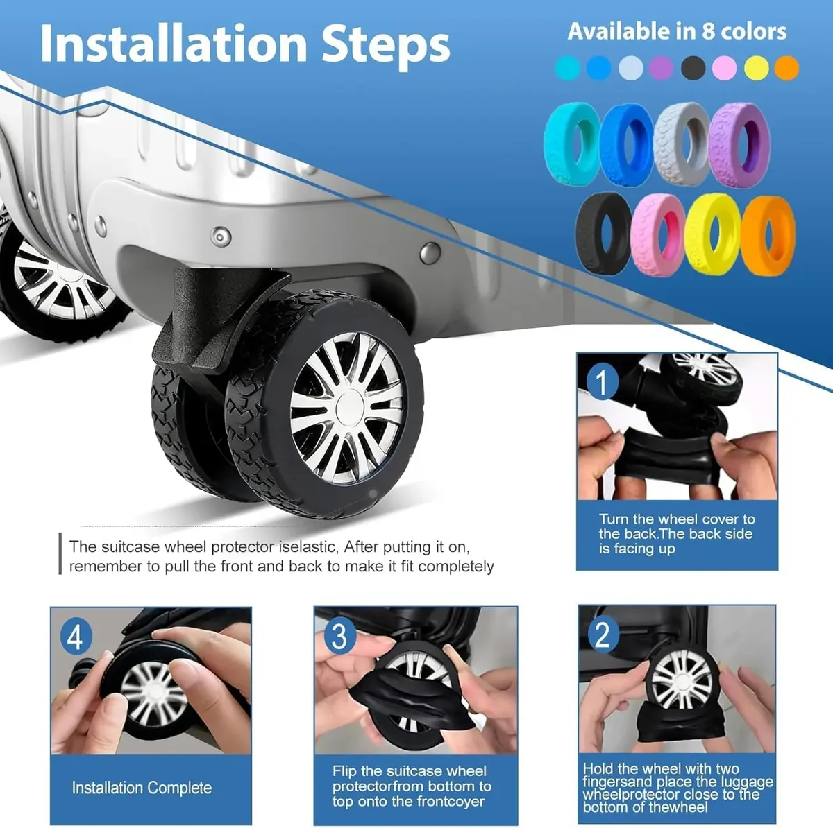 protège roues valise silicone élastique protection voyage couleur choisie diametre roues compatibilite valises doublures