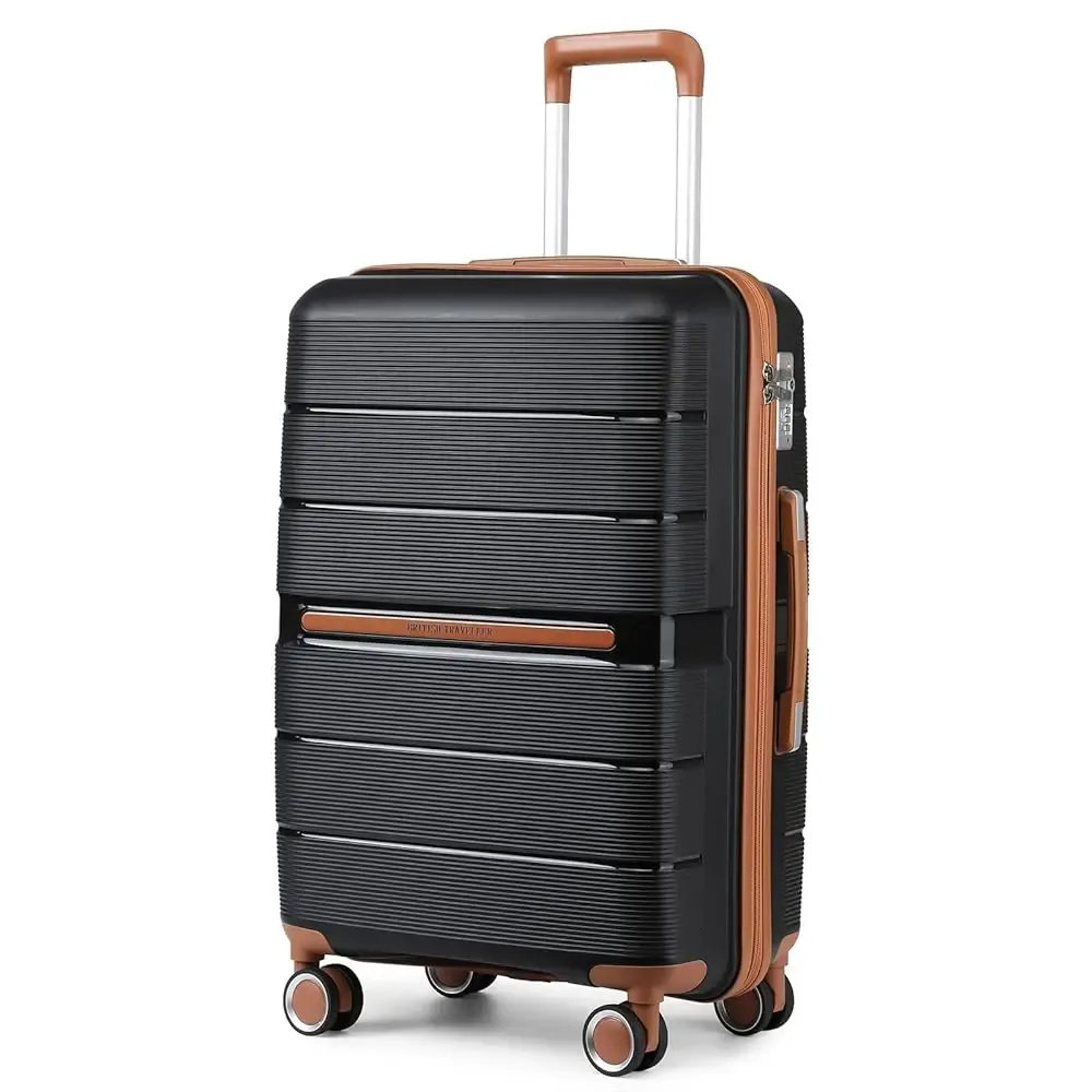 valise rigide de voyage britannique, bagage à main, matériau 100% pp, 8 roues tournantes, serrure tsa, beige, chariot