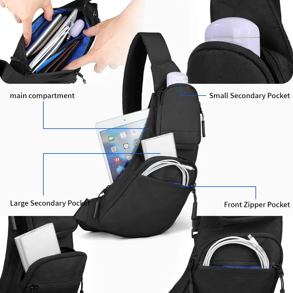 heroic knight – sac à bandoulière durable pour hommes, sac à bandoulière léger en tissu x-pac, sac à bandoulière de poitrine de voyage étanche, sac de taille décontracté