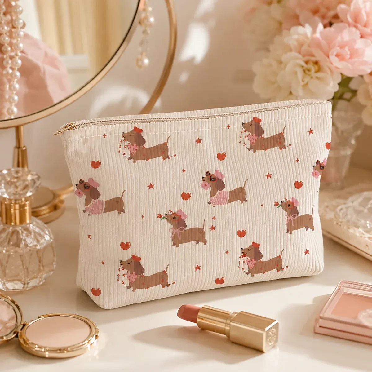 sac à cosmétiques en velours côtelé pour femmes et filles, grande pochette à fermeture éclair pour maquillage, organisateur de toilette de voyage, trousse à crayons
