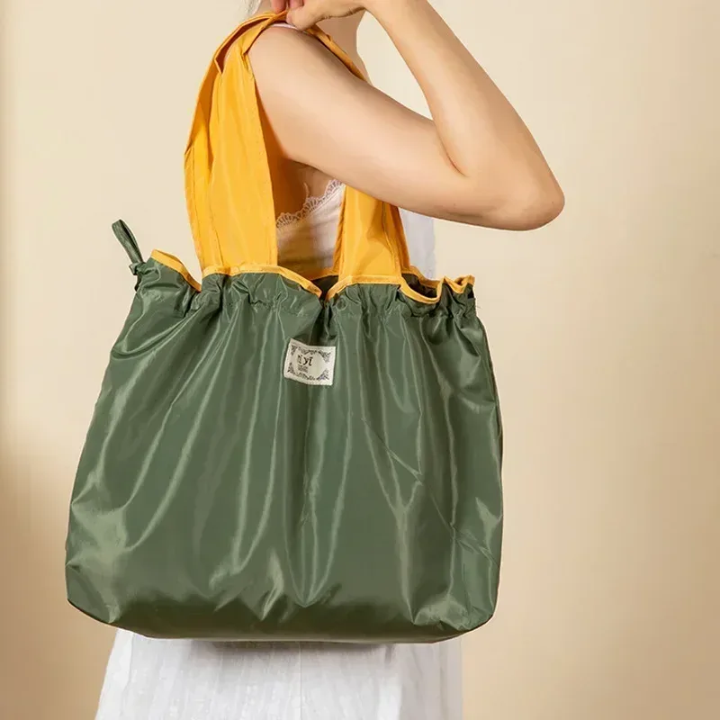 sac de courses réutilisable, sac de rangement écologique pliable de grande capacité avec cordon de serrage, sac à bandoulière décontracté pour le shopping, 1 pièce
