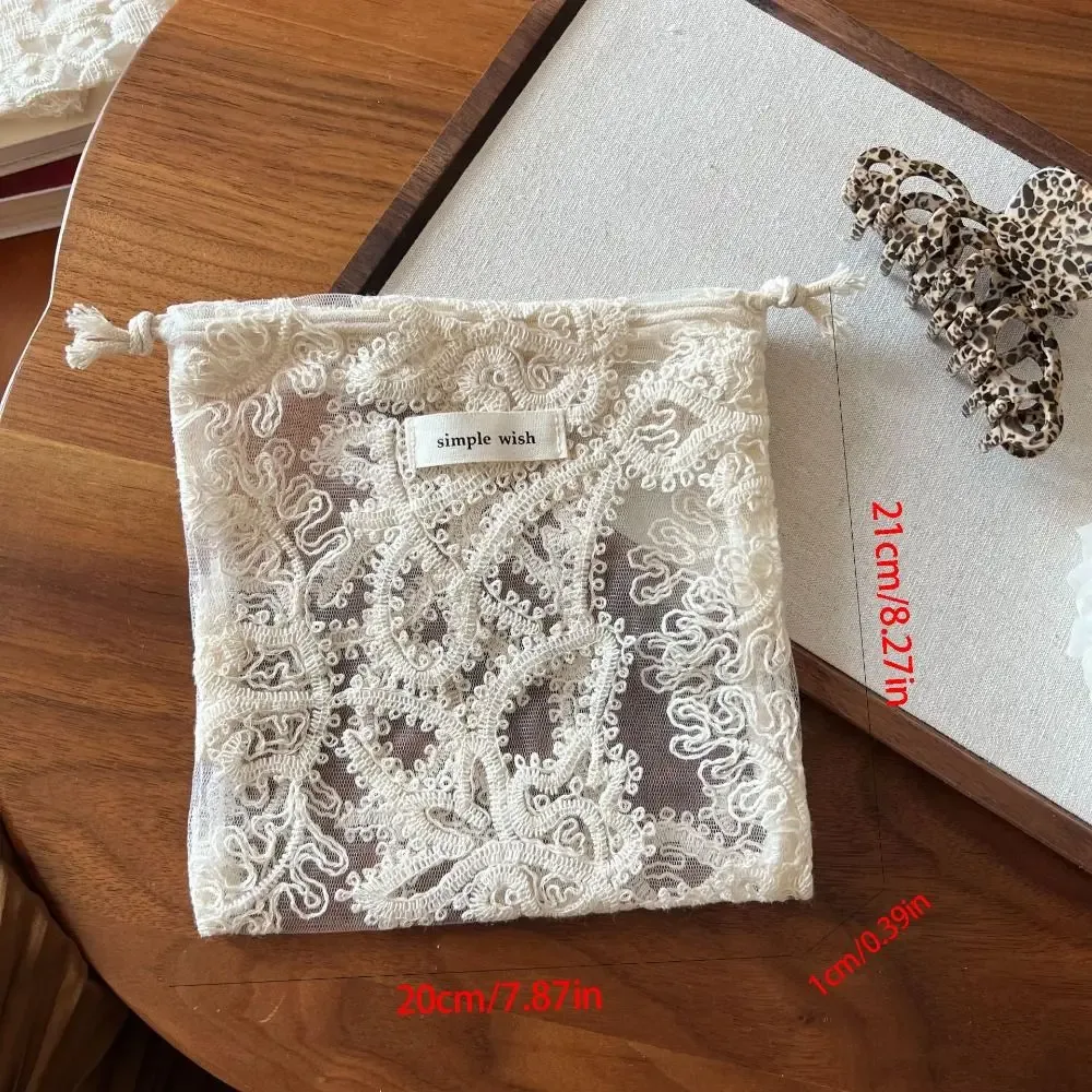 pochette à cordon portable brodée de fleurs, sac de rangement rétro en dentelle et maille, sac de rangement pour bijoux multicolore en organza