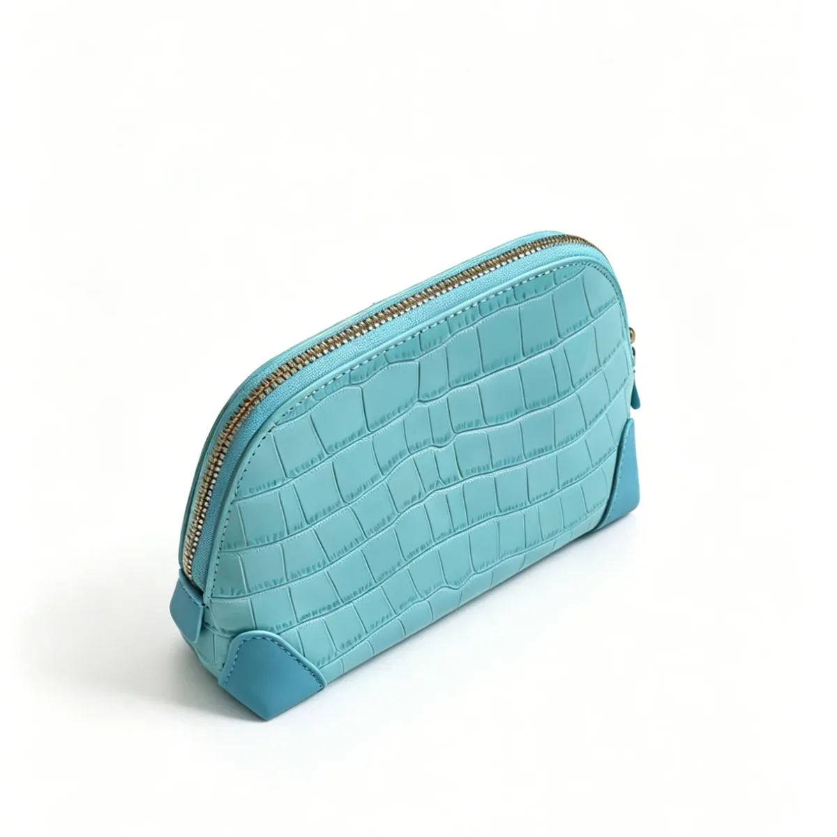 nouvelle trousse de maquillage portable de luxe en cuir véritable bleu à motif crocodile, sac cosmétique de voyage, étui de rangement pour articles de toilette