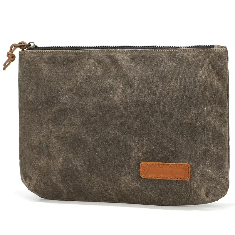 pochette zippée en toile cirée rétro et minimaliste, trousse de toilette personnalisée, trousse à crayons zippée, organisateur polyvalent, sac pour homme