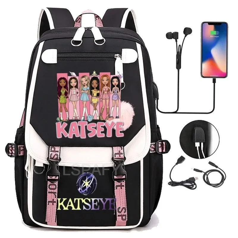 sac à dos multicolore katseye, patchwork, grande capacité, sac à dos de voyage, mochila, sac à dos pour femme, sac à dos en toile, sac à dos pour ordinateur portable, sacs d'école