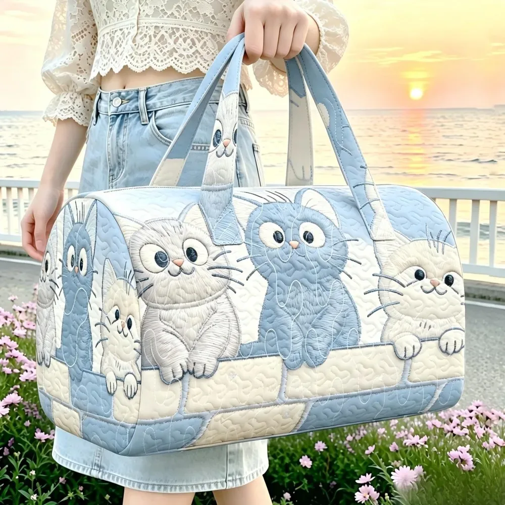 sac de voyage matelassé motif chaton mignon pour femme, sac à main de week-end, sac de sport portable, bagage cabine pour court séjour, sac fourre-tout