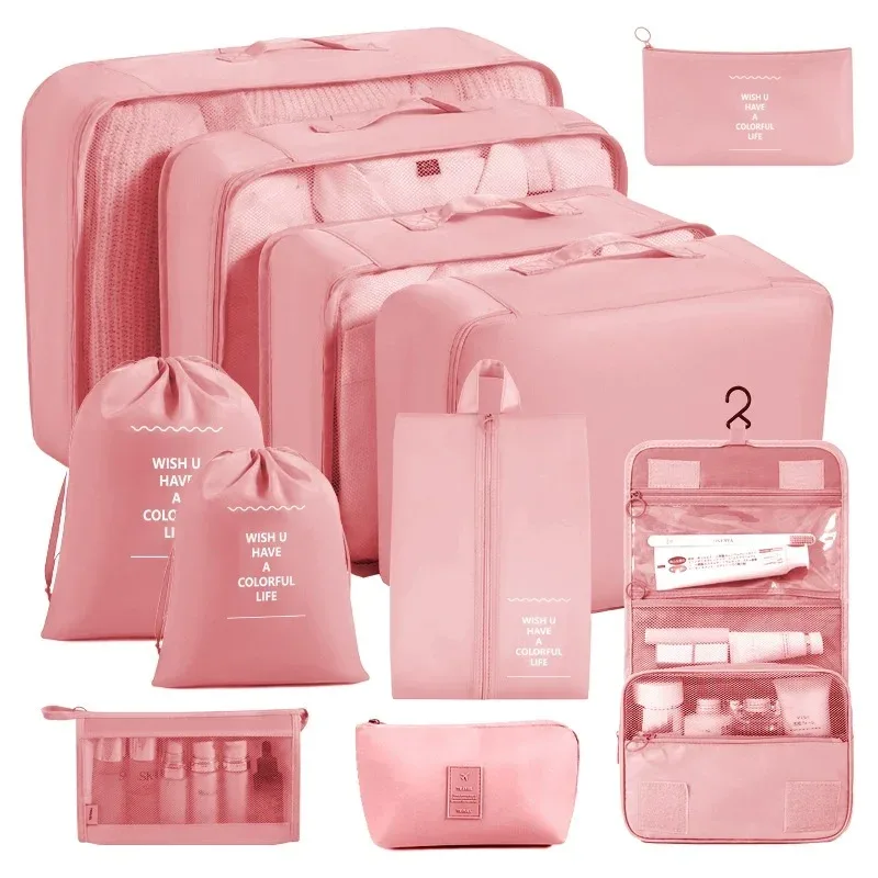 organisateur voyage polyester beige compartiments zippés poches intérieures cube sac compression chaussures pochettes housse vêtements