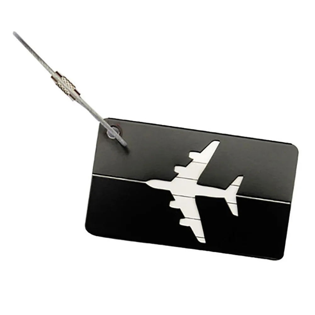 étiquette bagage métallique aluminium transparente motif avion relief voyage accessoire identité bagage fixation anneau