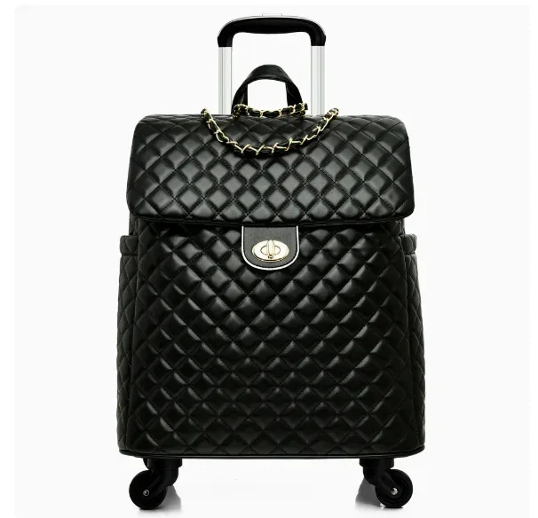 valise de voyage en cuir pu pour femme, motif diamant, étanche, taille cabine 20 pouces, sac à roulettes avec roues pivotantes