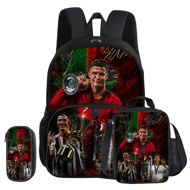 sac dos nylon noir rouge vert sport football trophées ronaldo identité visuelle unisexe voyage école université tranche intermédiaire informatique