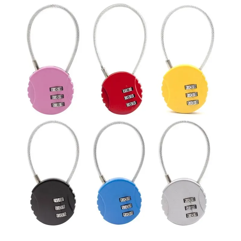 cadenas métallique chiffres trois couleur noir câble souple poignée centrale sécurité voyage école sport