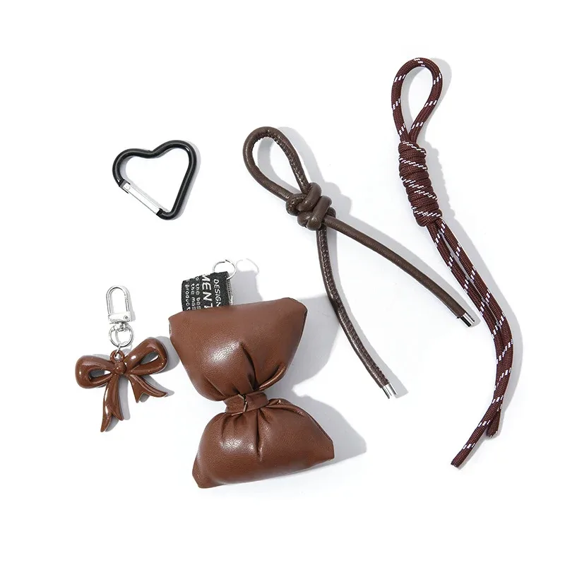 porte-clés à nœud en cuir matelassé doux, organisateur, mini breloque de sac mignon pour filles, porte-clés à nœud coréen avec pendentif