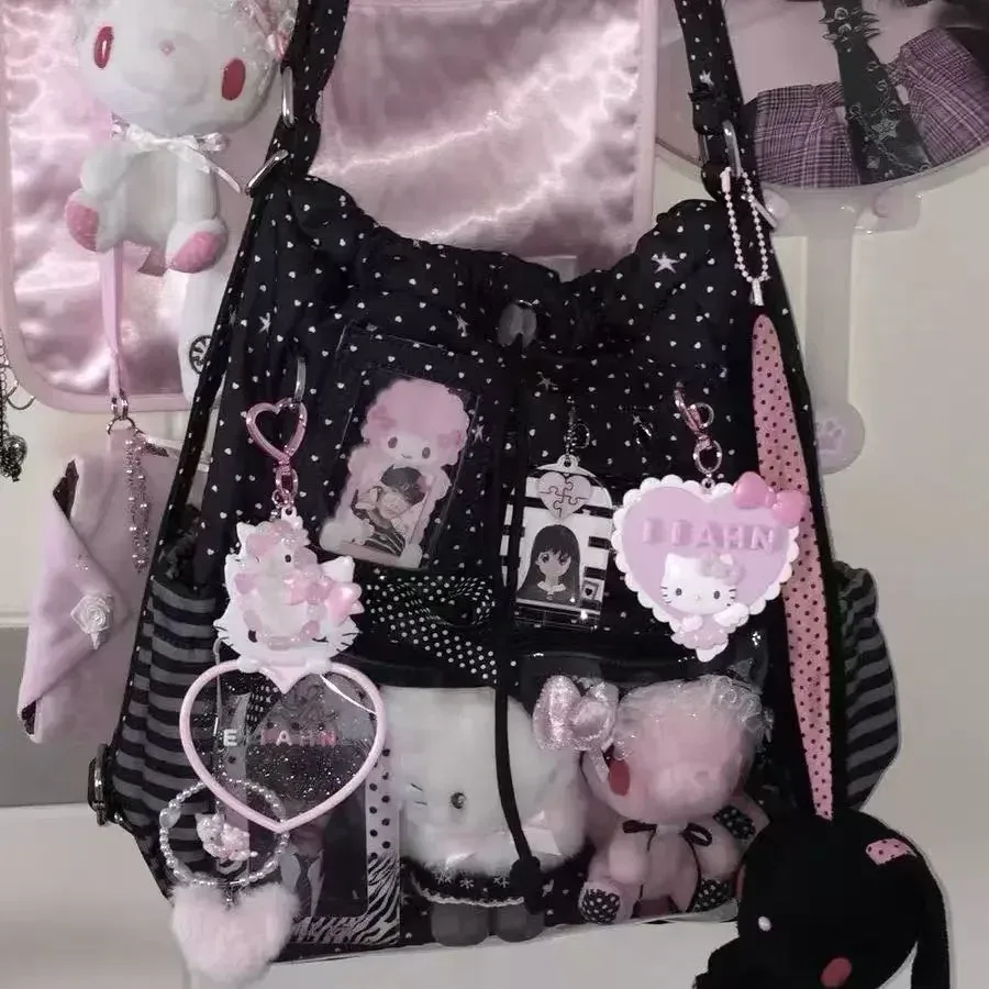 sac à dos à pois pour filles, doux et mignon, ita, sac à bandoulière simple de grande capacité, sac de poupées, sac à dos de banlieue à cordon de serrage, nouvelle collection