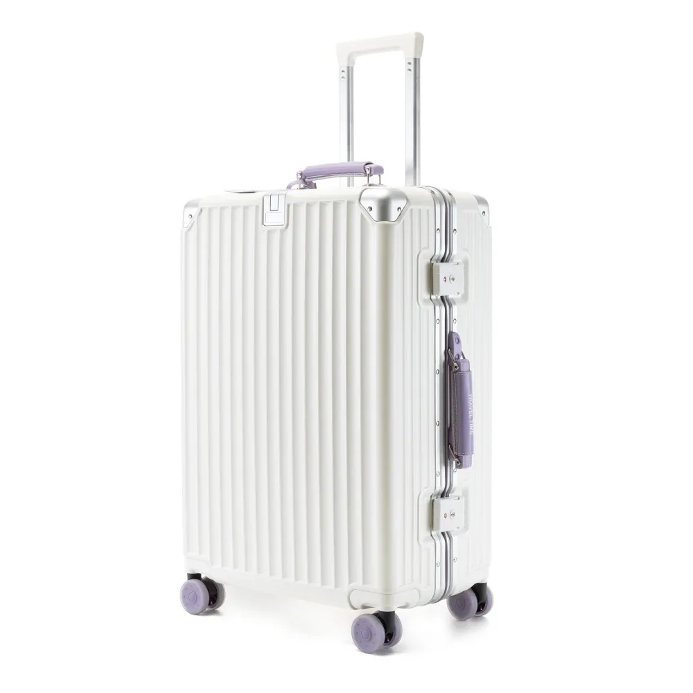 valise à roulettes fashoin en cuir souple avec poignée, coque rigide en pc, cadre en aluminium, serrure tsa, pour femme, 20/24 pouces