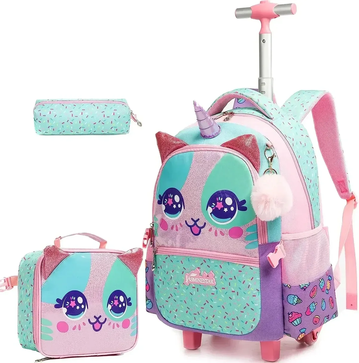 sac à dos à roulettes pour filles, ensemble de sacs d'école à roulettes, valise de voyage pour élèves du primaire, sac à dos trolley mignon avec roulettes