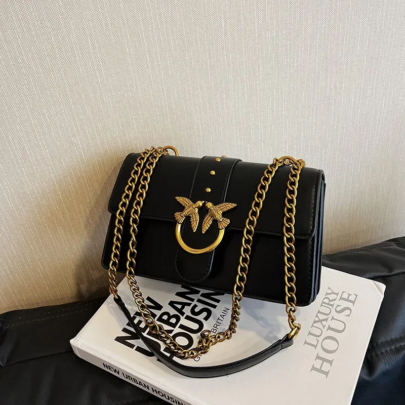sac bandoulière pinko swallow chain bacchus, nouveau sac à main tendance européen et américain, sac porté épaule ou sous le bras