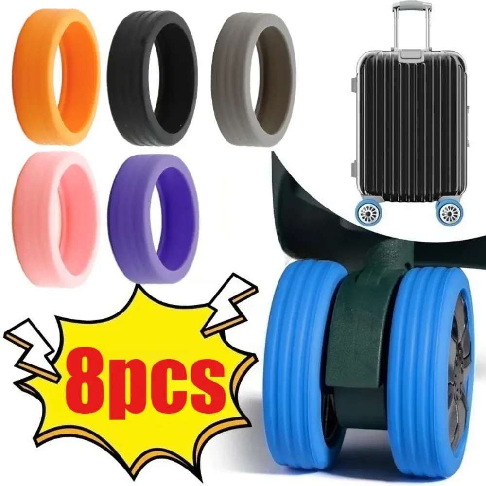 protecteur de roue en silicone, 8 pièces, compartiment à bagages, housse de protection de roue, boîtier de chariot, manchon à roulettes silencieux, accessoires de valise