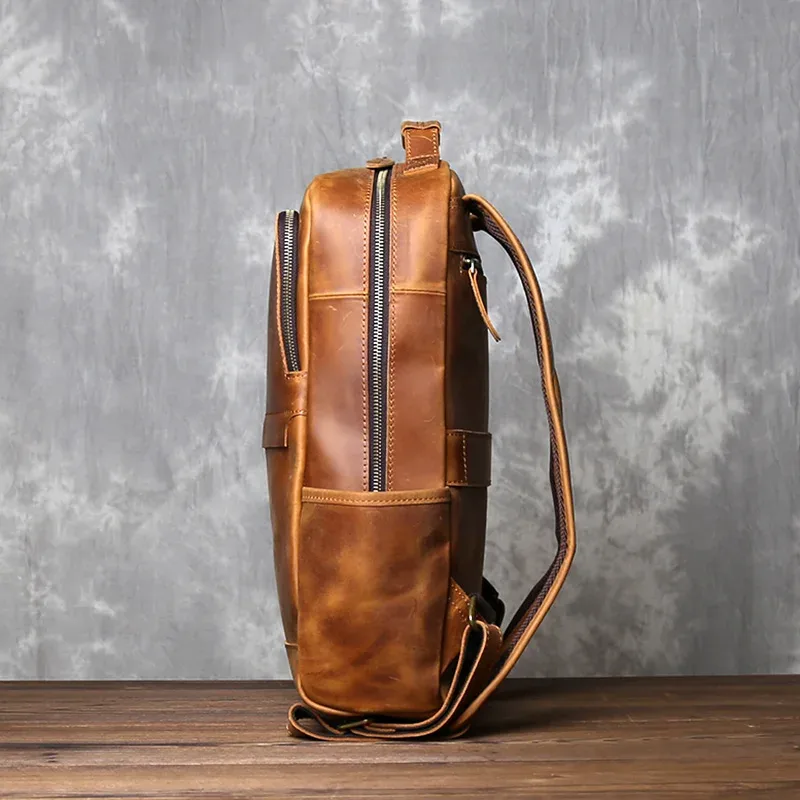 sac à dos vertical en cuir véritable pour homme, sac d'ordinateur classique rétro, couche supérieure en cuir de vachette, grande capacité, jlfgpj