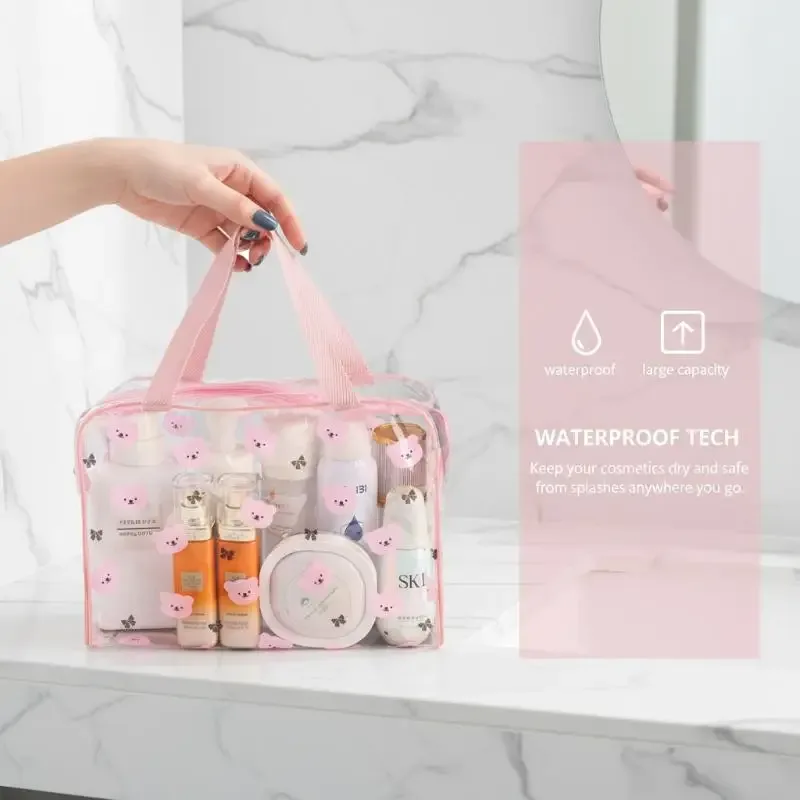 trousse toilette transparente pvc papillons noirs blanc rose cosmétiques maquillage voyage grande capacité pochette rangement portable