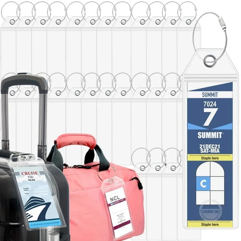 Étiquette Bagage Plastique Transparente Blanc Rouge Marron Croisière Lot Cinquaine Identification Valise Nom Date Numéro Compartiment