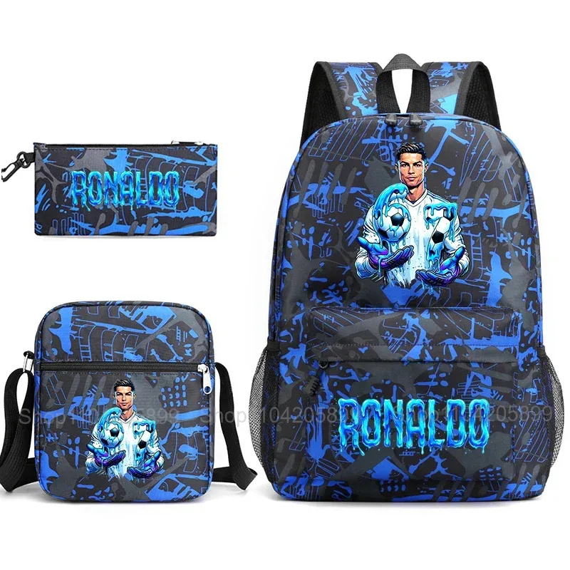 sac à dos cr7 ronaldo football 67 imprimé, sac d'école avec sac à bandoulière et trousse à crayons pour étudiants garçons, cadeau, sac à dos de voyage quotidien