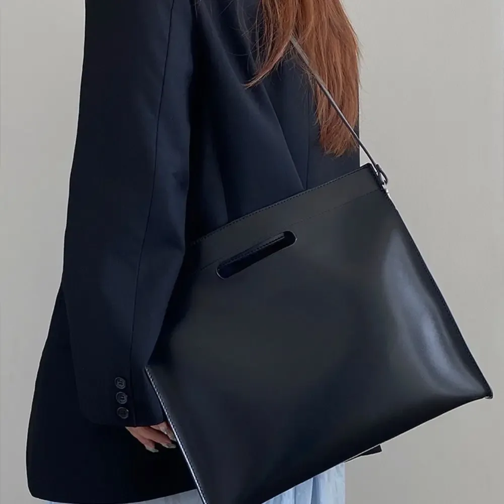 sac fourre-tout décontracté en pu pour documents de bureau, couleur unie, grande capacité, sacoche d'ordinateur, sac à bandoulière, sac à main, sac de voyage