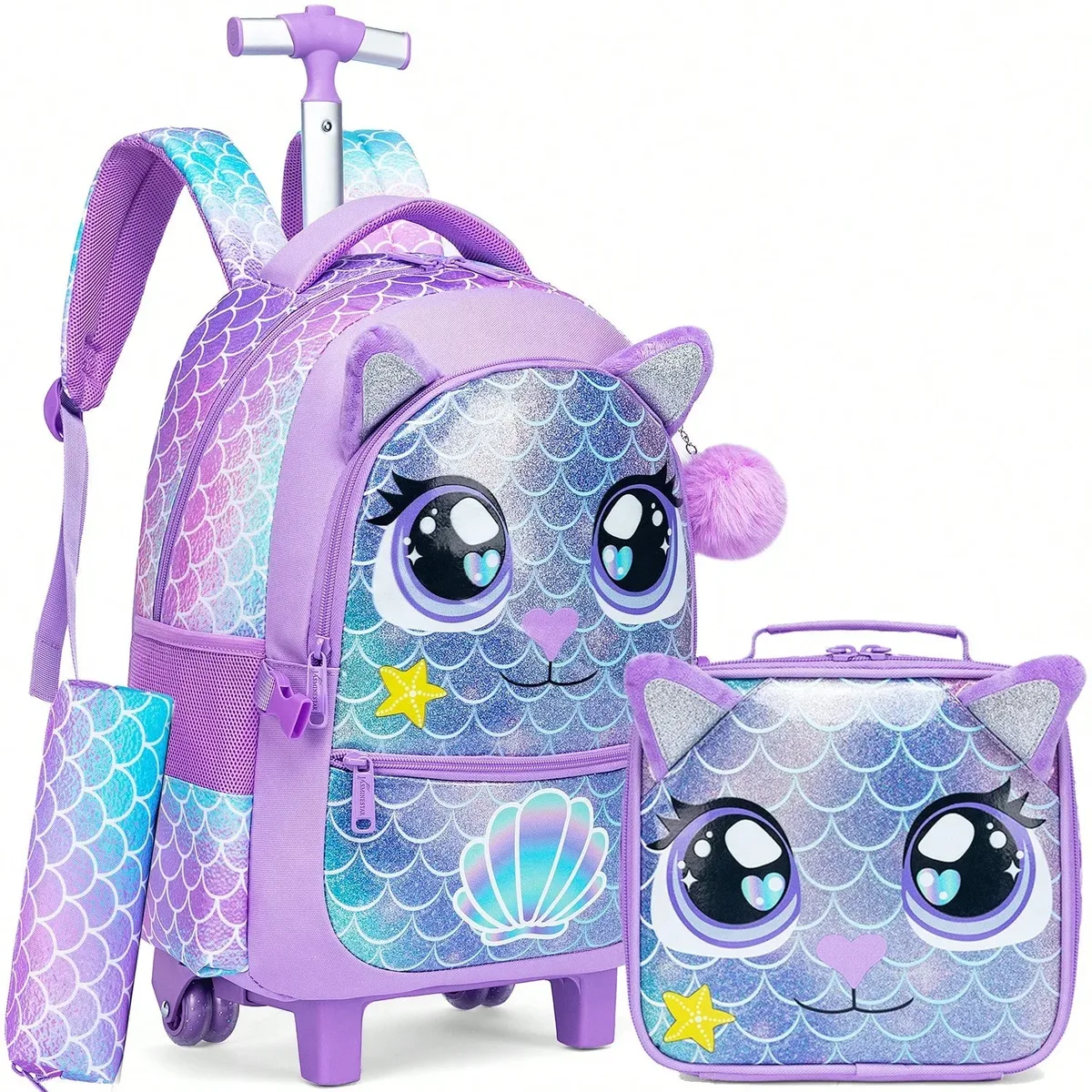 interrupteur sac à dos à roulettes pour filles, sacs à dos à roulettes pour élèves du primaire, bagages de voyage 3 en 1, valise à main, 3 pièces